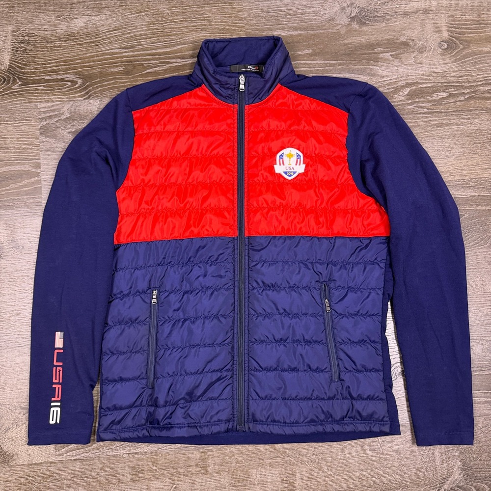 RLX Ralph Lauren Mens Ryder Cup USA 2016 Jacket L Blue Red Wool